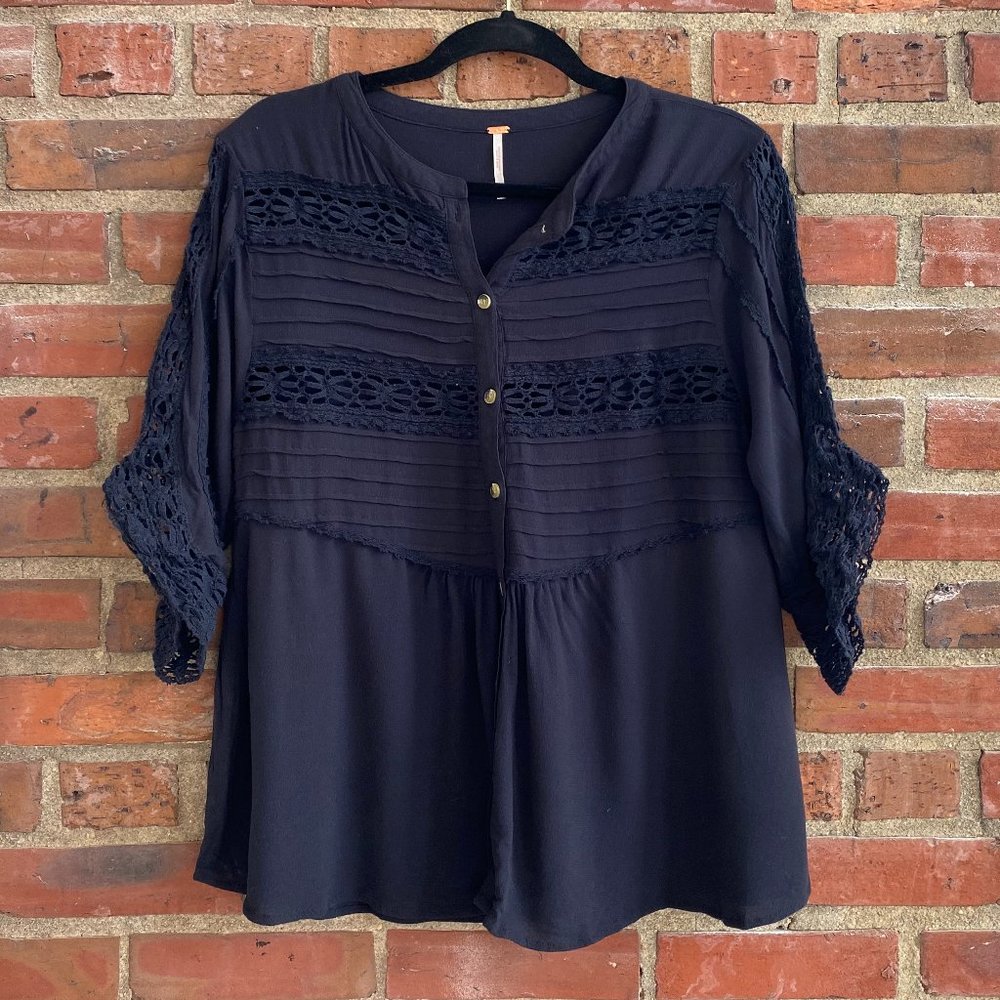 Free People Button Down Crochet Blouse